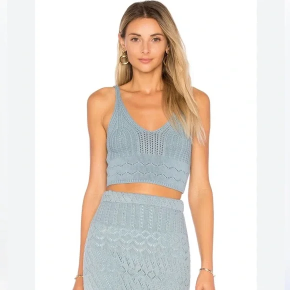 House of Harlow 1960 X Revolve Dusty Blue Crochet Maxi Skirt Set NWOT - Picture 8 of 9